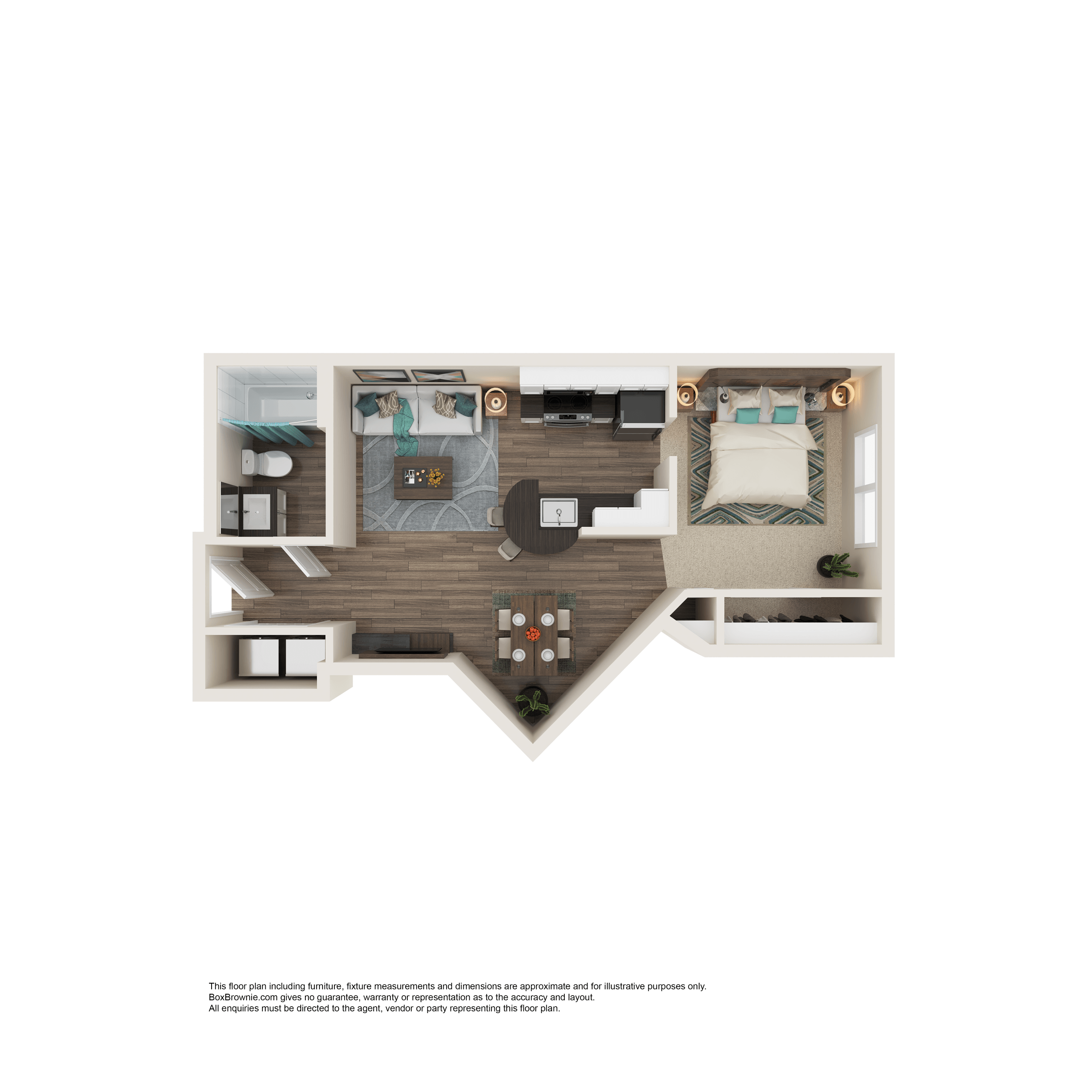 Floor plan for studio, 1 bath, 500 sqft